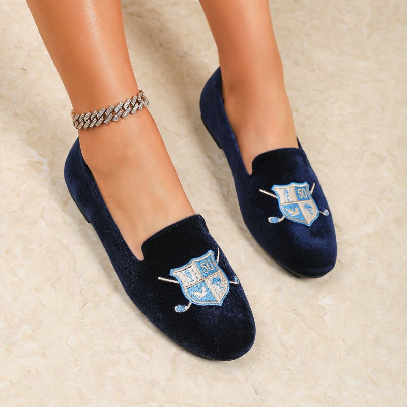 Grape Mom stílus: retró francia hímzett slip-on loafer nőknek, velúr puha talppal