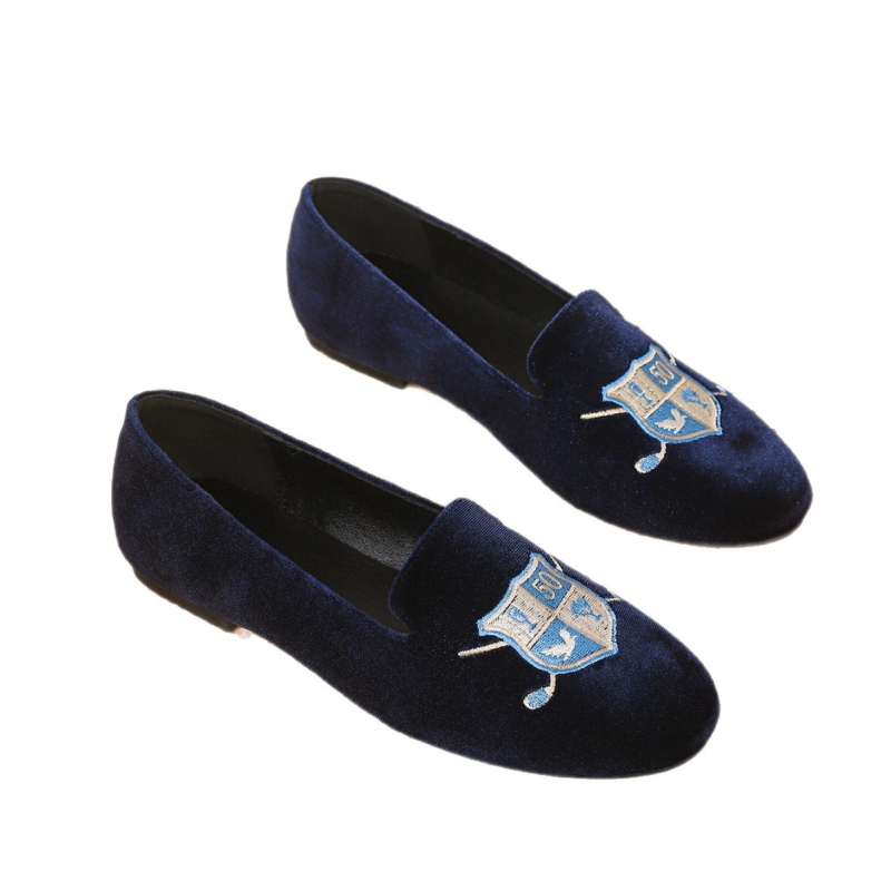 Grape Mom stílus: retró francia hímzett slip-on loafer nőknek, velúr puha talppal