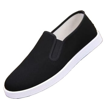 Férfi lélegző vászon slip‑on sétacipő, csúszásmentes vastag talppal
