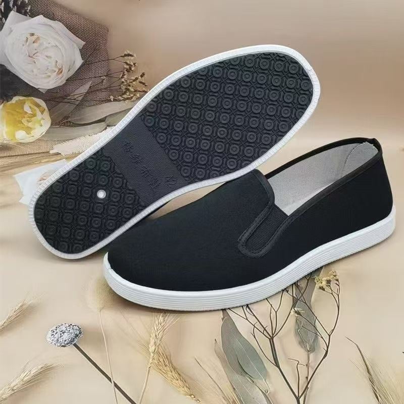 Férfi lélegző vászon slip‑on sétacipő, csúszásmentes vastag talppal