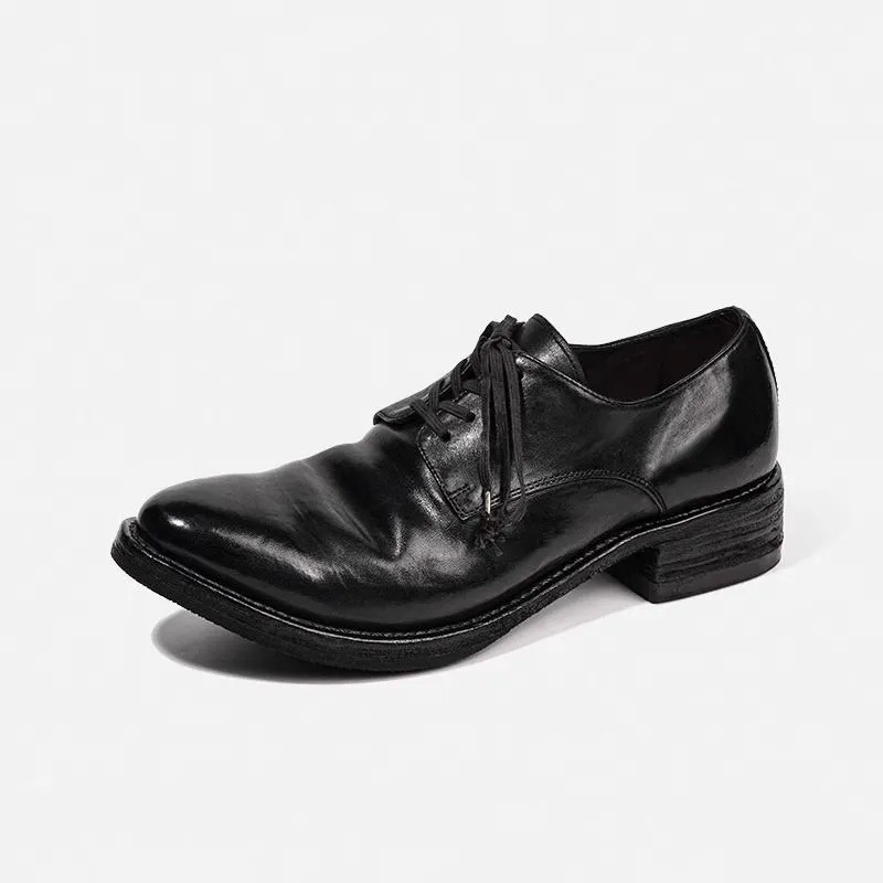 Pantofi Derby pentru bărbați cu vârf ascuțit, stil nișă inspirat de vrăjitoare, pantofi de birou cu talpă groasă și toc mediu pentru înălțime, casual-elegant