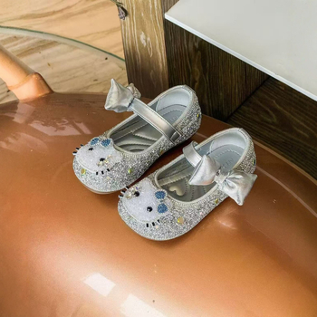 Pantofi balerina pentru fete, funda strălucitoare cu pietre și paiete, respirabili, talpă moale antiderapantă, închidere Velcro, stil prințesă