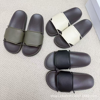 Női valódi bőrből készült lapos szandál, márka nélküli, minimalist stílus, kényelmes mindennapi viselet