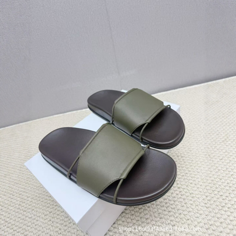 Női valódi bőrből készült lapos szandál, márka nélküli, minimalist stílus, kényelmes mindennapi viselet