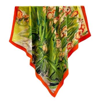 Tulip virágos sál, nagy négyzet 90 cm, selyem-velúr twill sál, tavasz–nyári utazó sál, napvédő, egyszerű commuter-stílus