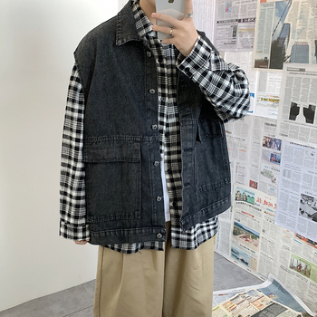 Vesta denim pentru bărbați, croială lejeră pentru primăvară, stil Hong Kong, vestă de lucru