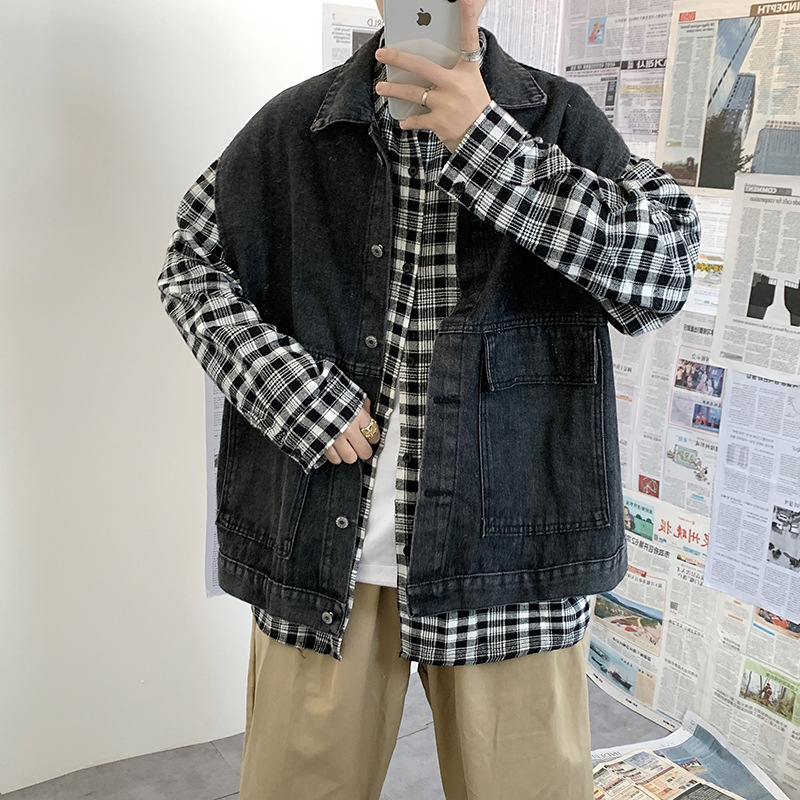 Vesta denim pentru bărbați, croială lejeră pentru primăvară, stil Hong Kong, vestă de lucru