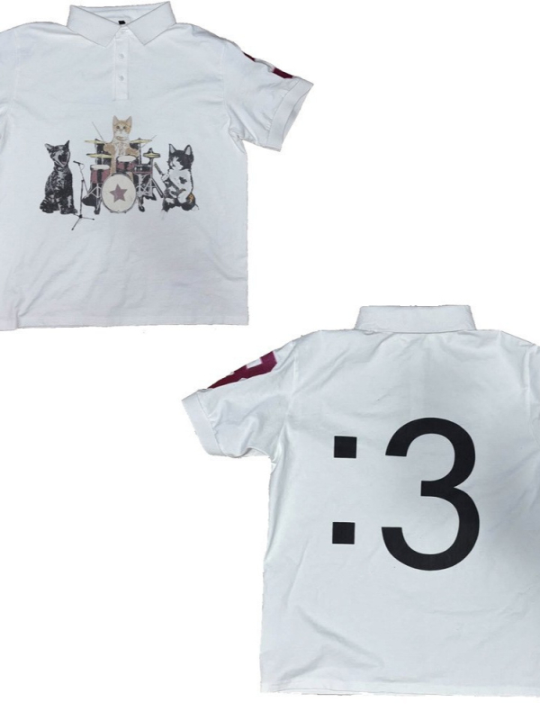 Y2K rövid ujjú polo póló nyomtatott mintával, sötét gothik vintage nyári streetwear