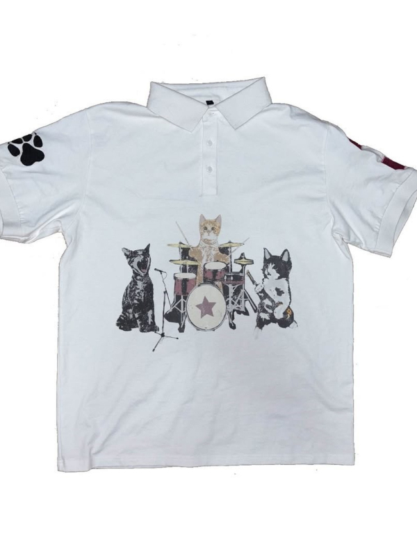Y2K rövid ujjú polo póló nyomtatott mintával, sötét gothik vintage nyári streetwear