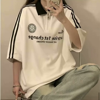 Férfi galléros rövid ujjú polo felső, koreai stílus, laza szabás, 2025 új modell
