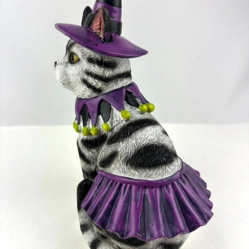 Halloweenska ozdoba s magickou mačkou do domu a záhrady – figúrka zo živice