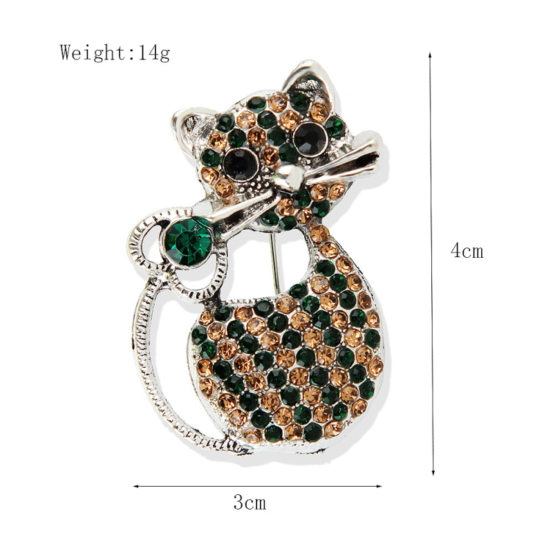 Aranyos retro macska brooch köves betéttel és diszkrét csattal, divatos ruhadísz