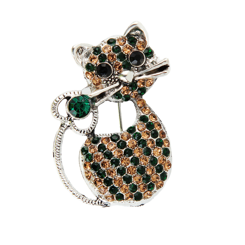 Aranyos retro macska brooch köves betéttel és diszkrét csattal, divatos ruhadísz