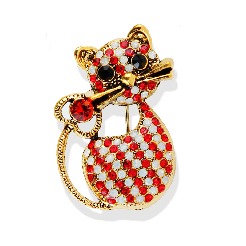 Aranyos retro macska brooch köves betéttel és diszkrét csattal, divatos ruhadísz