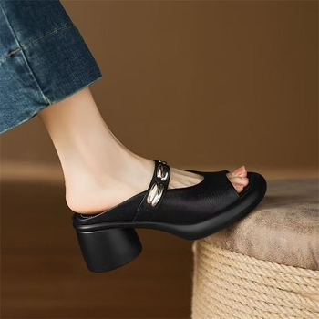 Sandale dama vară 2026 toc bloc, vârf deschis, slip-on