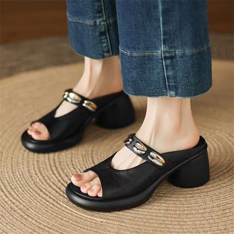 Sandale dama vară 2026 toc bloc, vârf deschis, slip-on