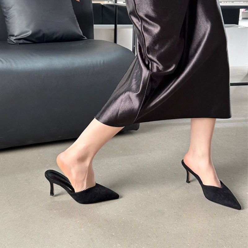 Női mules leopard mintával, hegyes orrú, vékony tűsarkú, slip-on, nyár 2025