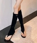 Cizme maro până la genunchi cu deget despărțit, pentru femei mici de înălțime, toc subțire, stil casual, cizme lungi și sandale