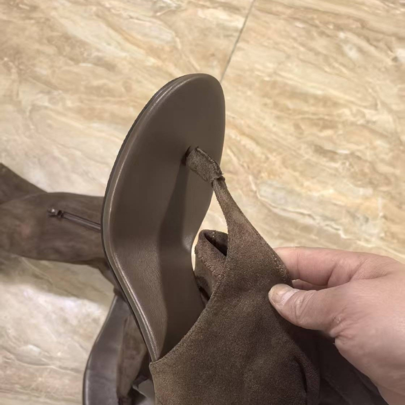 Cizme maro până la genunchi cu deget despărțit, pentru femei mici de înălțime, toc subțire, stil casual, cizme lungi și sandale