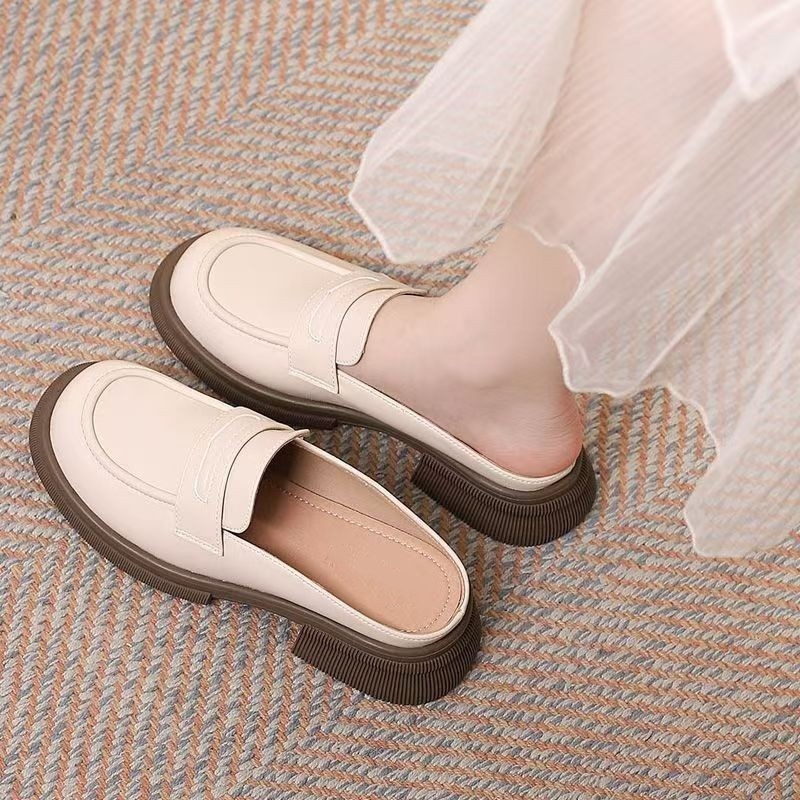 Női zárt orrú, hátsó rész nélküli slip-on mokaszín, vastag sarkú – 2026 új modell