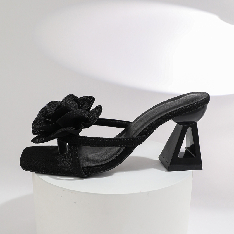 Női suede slingback magas sarkú szandál virágmintával, négyszögletű orr, 6–8 cm sarok, nyár 2026