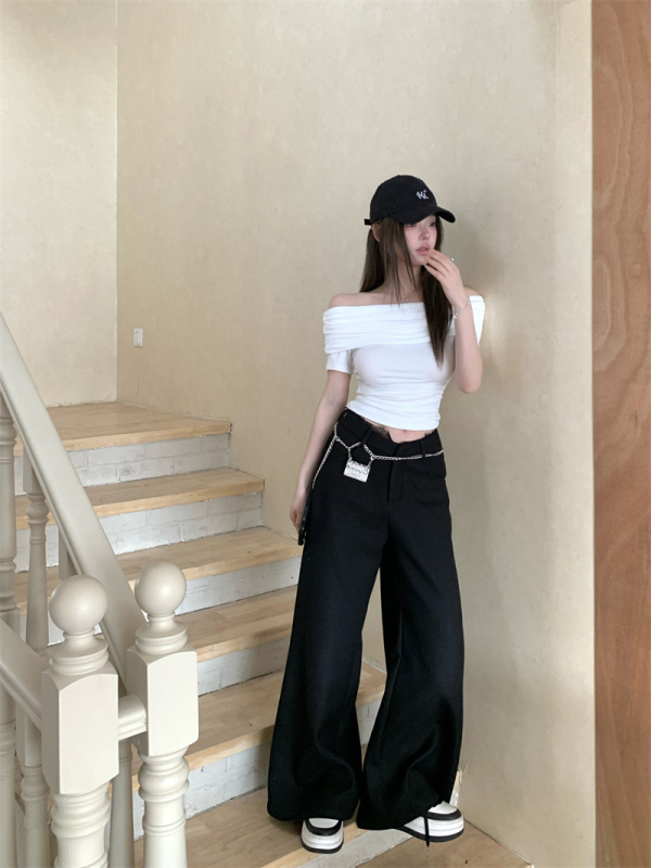Női off-shoulder rövid ujjú póló, 2025 nyár, karcsúsított fazon, cropped top, sokoldalú