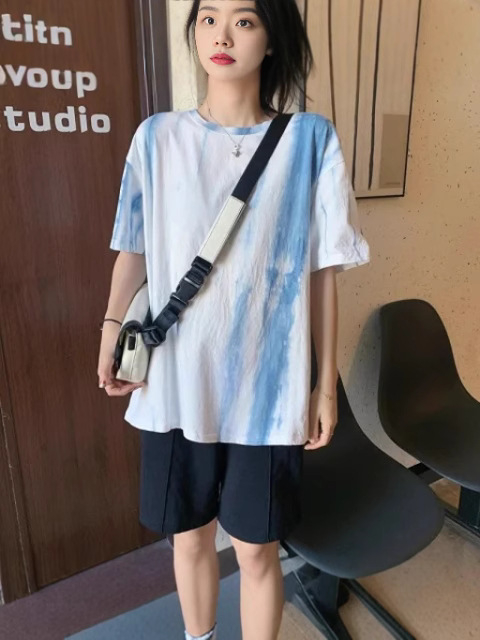 Női rövidujjú T-shirt kerek nyakú, tie-dye mintával, lazán szabott nyári felső, 2025
