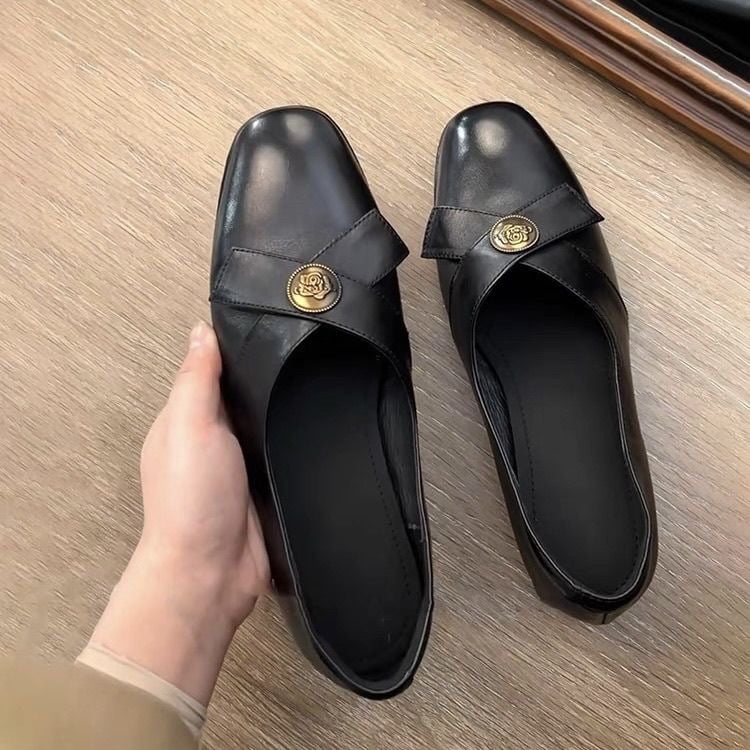 Női francia vintage masnis loafer cipő, alacsony sarok, négyzetes orr, tavasz 2025