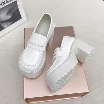 Ženske loafers 2026, debeli pet, britanski stil, slip-on, crne PU kože