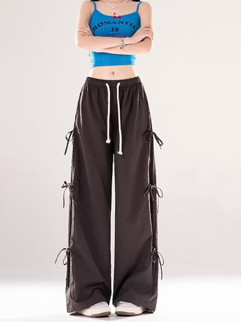 Amerikai stílusú drawstring cargo nadrág tiniknek, lányoknak, egyenes szabású, nyári casual hosszú nadrág