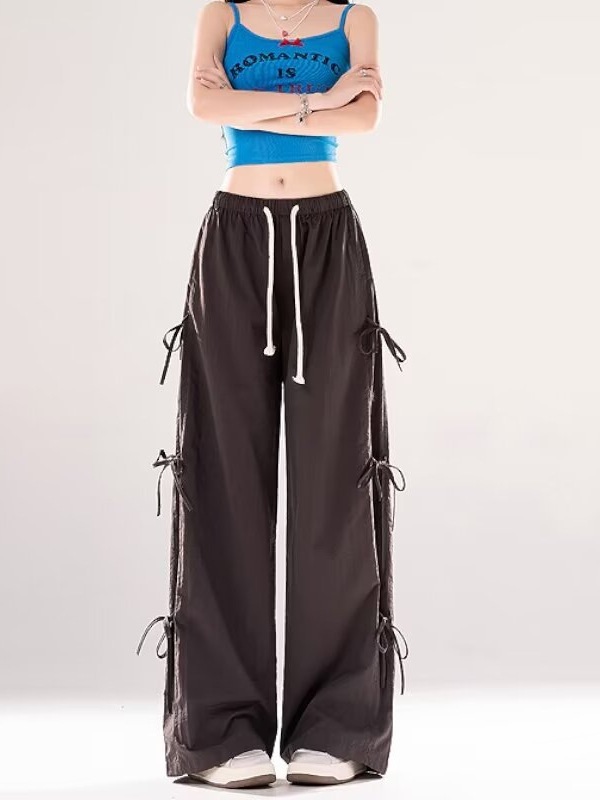 Amerikai stílusú drawstring cargo nadrág tiniknek, lányoknak, egyenes szabású, nyári casual hosszú nadrág