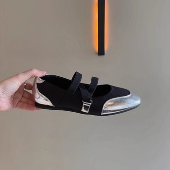 Női lapos cipő négyzetes orral, 2026 tavasz új modell, Mary Jane balerina gumis pánttal, ezüst