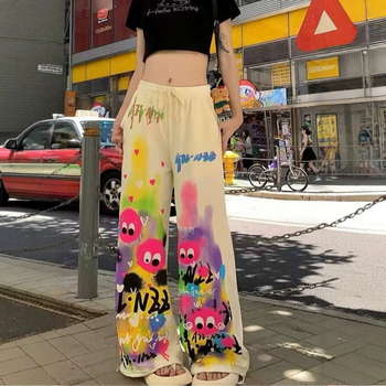 Dámske farebné graffiti ležérne nohavice inšpirované dopamínom, dlhé nohavice pre jar a jeseň, móda Harajuku