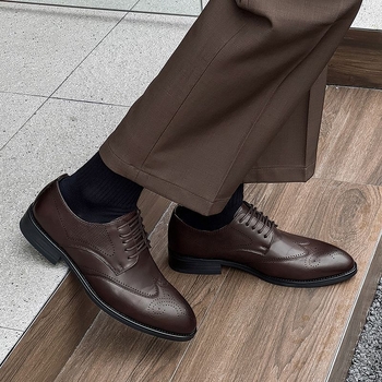 Pantofi Derby cu înălțare a înălțimii, stil britanic, piele brogue pentru bărbați, modele gravate, pantofi formați și business casual pentru mire