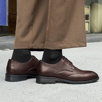 Pantofi Derby cu înălțare a înălțimii, stil britanic, piele brogue pentru bărbați, modele gravate, pantofi formați și business casual pentru mire