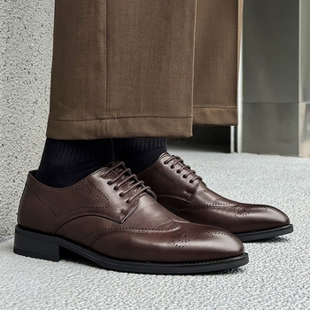 Pantofi Derby cu înălțare a înălțimii, stil britanic, piele brogue pentru bărbați, modele gravate, pantofi formați și business casual pentru mire