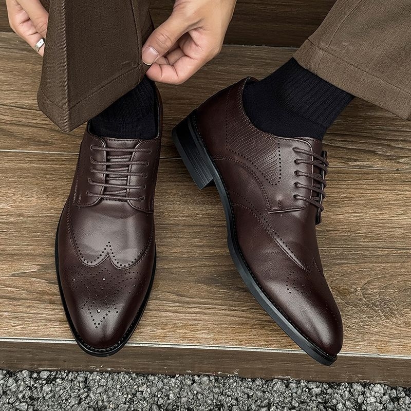 Pantofi Derby cu înălțare a înălțimii, stil britanic, piele brogue pentru bărbați, modele gravate, pantofi formați și business casual pentru mire