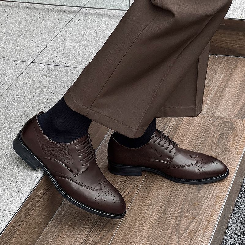Pantofi Derby cu înălțare a înălțimii, stil britanic, piele brogue pentru bărbați, modele gravate, pantofi formați și business casual pentru mire