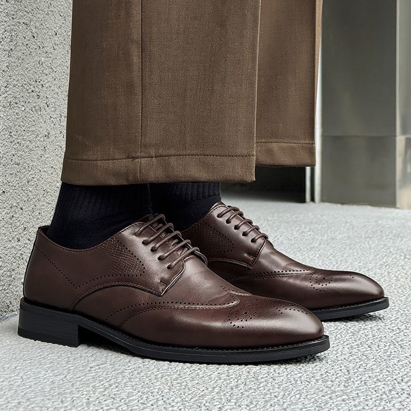 Pantofi Derby cu înălțare a înălțimii, stil britanic, piele brogue pentru bărbați, modele gravate, pantofi formați și business casual pentru mire