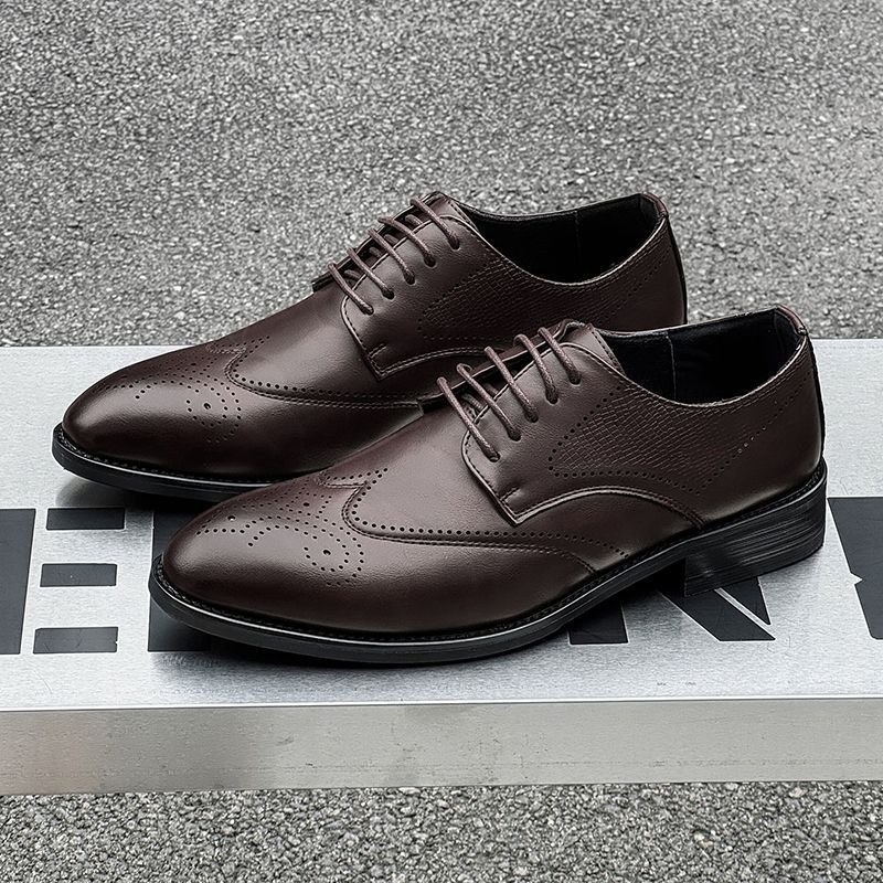 Pantofi Derby cu înălțare a înălțimii, stil britanic, piele brogue pentru bărbați, modele gravate, pantofi formați și business casual pentru mire