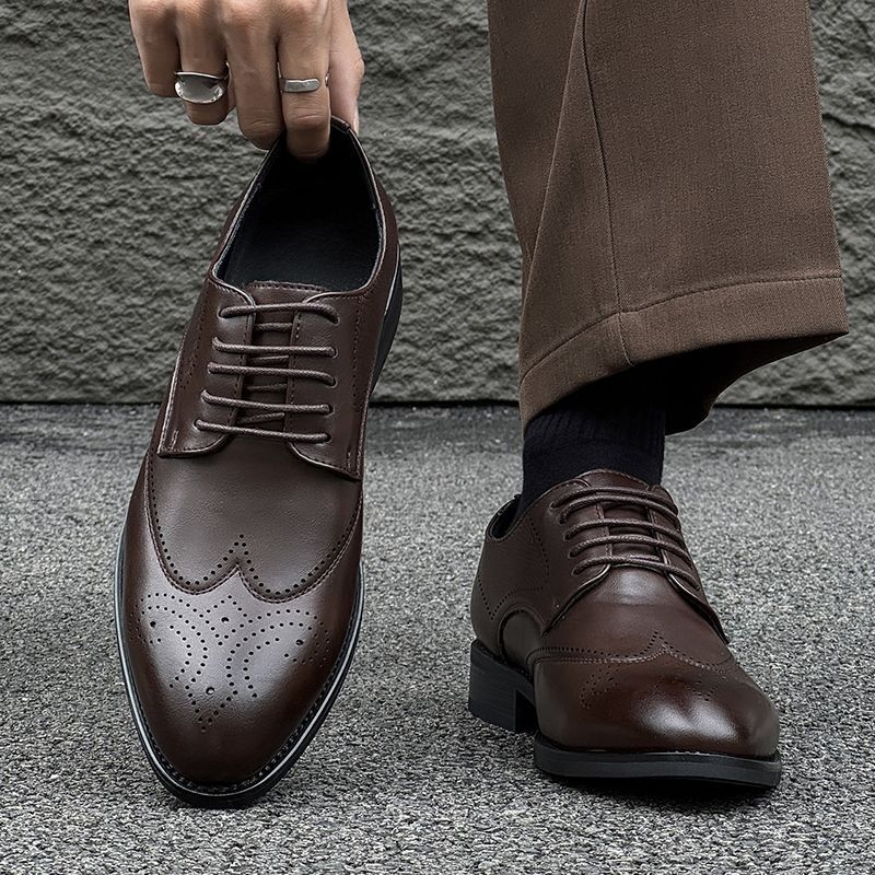 Pantofi Derby cu înălțare a înălțimii, stil britanic, piele brogue pentru bărbați, modele gravate, pantofi formați și business casual pentru mire