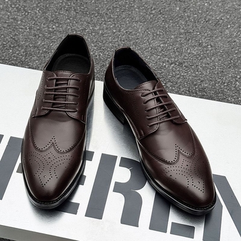 Pantofi Derby din piele pentru bărbați, brogue, formali și casual, cu creștere în înălime, stil britanic
