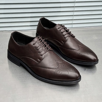 Pantofi Derby din piele pentru bărbați, brogue, formali și casual, cu creștere în înălime, stil britanic