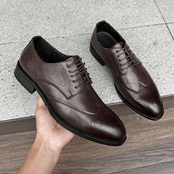 Pantofi Derby din piele pentru bărbați, brogue, formali și casual, cu creștere în înălime, stil britanic