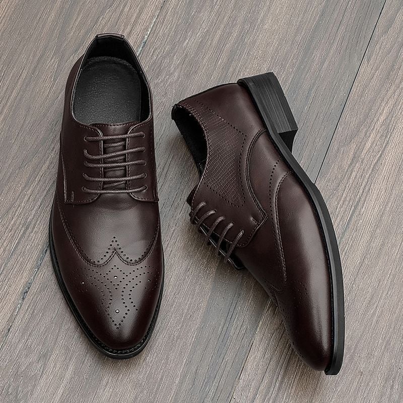 Pantofi Derby din piele pentru bărbați, brogue, formali și casual, cu creștere în înălime, stil britanic