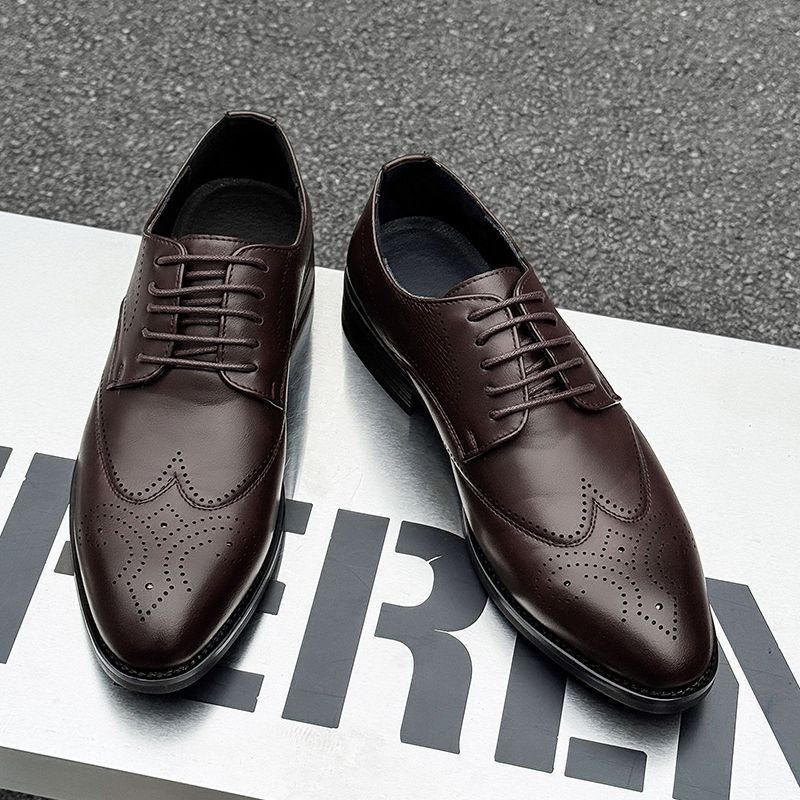 Pantofi Derby din piele pentru bărbați, brogue, formali și casual, cu creștere în înălime, stil britanic