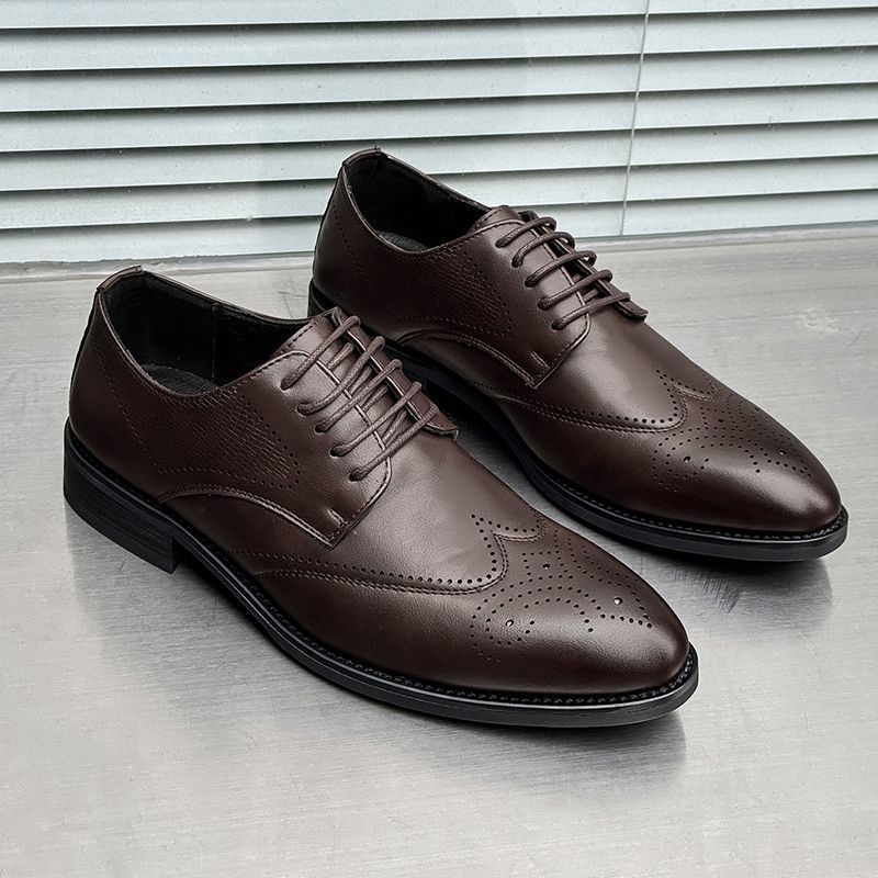 Pantofi Derby din piele pentru bărbați, brogue, formali și casual, cu creștere în înălime, stil britanic