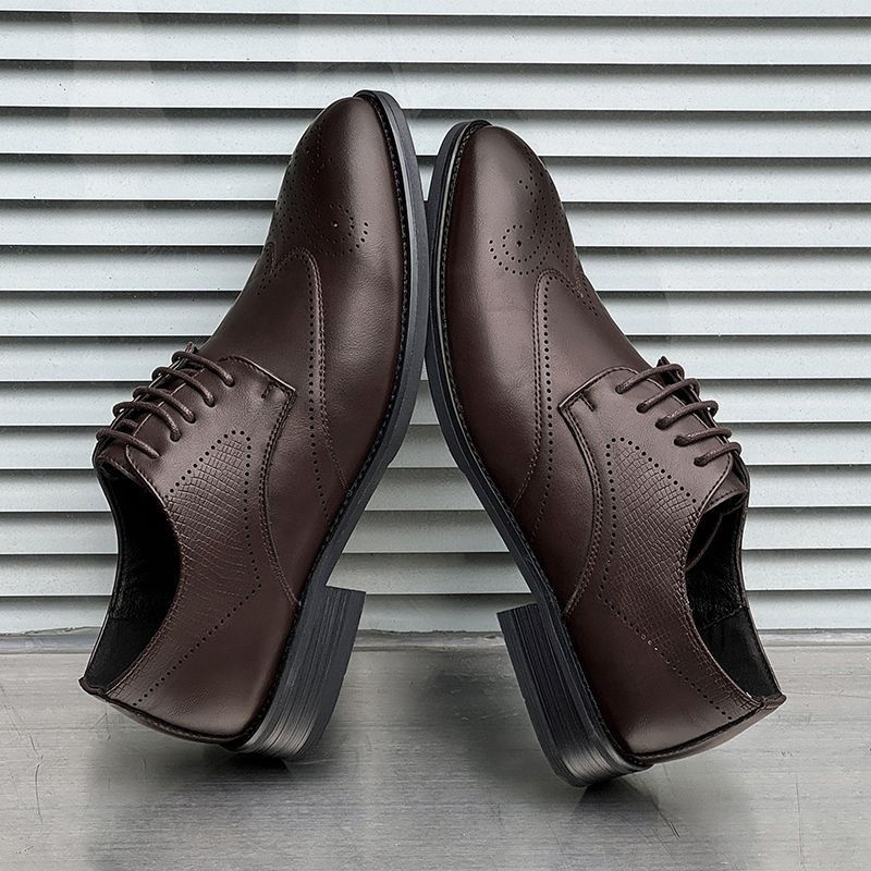 Pantofi Derby din piele pentru bărbați, brogue, formali și casual, cu creștere în înălime, stil britanic