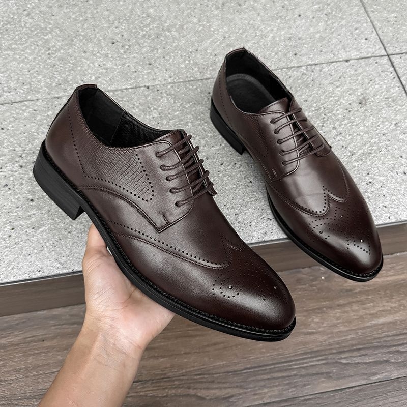 Pantofi Derby din piele pentru bărbați, brogue, formali și casual, cu creștere în înălime, stil britanic