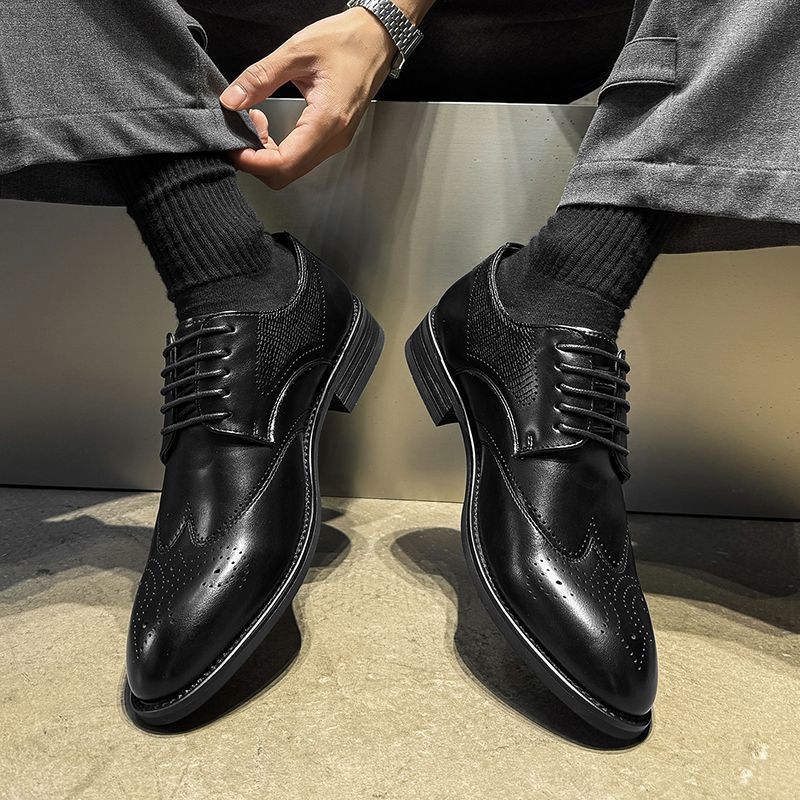 Pantofi Derby din piele pentru bărbați, brogue, formali și casual, cu creștere în înălime, stil britanic